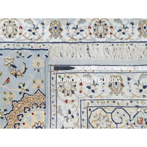 2'8"x8'3" Beau Blue, 250 KPSI, Wool and Silk, Hand Knotted, Nain with Large Center Medallion, Runner, Oriental Rug FWR545274