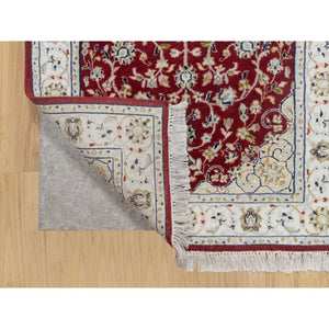 2'8"x6'8" Rosewood Red, Wool And Silk, Nain With Center Medallion Flower Design, Hand Knotted, 250 Kpsi, Oriental Rug FWR545292