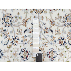 4'1"x6'1" Vivid White, 250 KPSI, Wool and Silk, Nain All Over Floral Design, Hand Knotted, Oriental Rug FWR545298