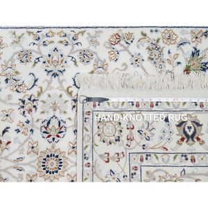 4'1"x6'1" Vivid White, 250 KPSI, Wool and Silk, Nain All Over Floral Design, Hand Knotted, Oriental Rug FWR545298
