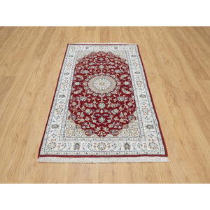 3'x5'3" Falu Red, Hand Knotted, Wool and Silk, Nain with Large Medallion, 250 KPSI, Oriental Rug FWR545364
