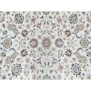 8'7"x12' Rice White, 250 KPSI, Nain All Over Flower Design, Wool and Silk, Hand Knotted, Oriental Rug FWR545388