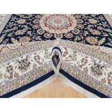 Load image into Gallery viewer, 9&#39;8&quot;x14&#39;2&quot; Vulcan Blue, Hand Knotted, Nain With Center Medallion Flower Design, 250 Kpsi, Wool And Silk, Oriental Rug FWR545394