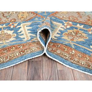 9'10"x13'8" Dark Vanilla Brown, Peshawar Heriz With Antique Serapi Design, Vegetable Dyes, Hand Knotted, Shiny High Mountain Wool, Densely Woven, Soft Pile, Oriental Rug FWR5448