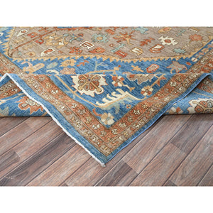 9'10"x13'8" Dark Vanilla Brown, Peshawar Heriz With Antique Serapi Design, Vegetable Dyes, Hand Knotted, Shiny High Mountain Wool, Densely Woven, Soft Pile, Oriental Rug FWR5448
