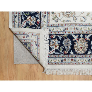 8'7"x12' Spring White, Wool and Silk, Nain All Over Flower Design, 250 KPSI, Hand Knotted, Oriental Rug FWR545400