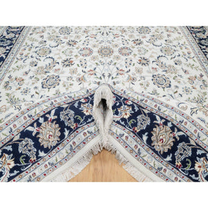 8'7"x12' Spring White, Wool and Silk, Nain All Over Flower Design, 250 KPSI, Hand Knotted, Oriental Rug FWR545400