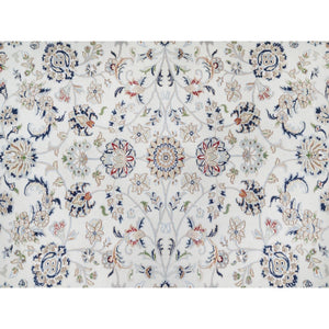 8'7"x12' Spring White, Wool and Silk, Nain All Over Flower Design, 250 KPSI, Hand Knotted, Oriental Rug FWR545400