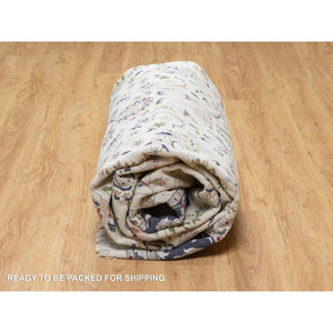 8'7"x12' Spring White, Wool and Silk, Nain All Over Flower Design, 250 KPSI, Hand Knotted, Oriental Rug FWR545400