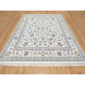 10'x10' Isabelline White, Wool and Silk, Hand Knotted, 250 KPSI, Nain All Over Floral Design, Square, Oriental Rug FWR545436