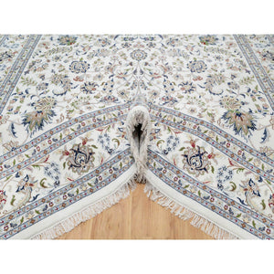 10'x10' Isabelline White, Wool and Silk, Hand Knotted, 250 KPSI, Nain All Over Floral Design, Square, Oriental Rug FWR545436