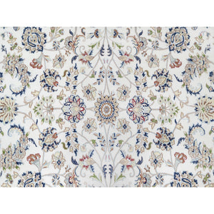 10'x10' Isabelline White, Wool and Silk, Hand Knotted, 250 KPSI, Nain All Over Floral Design, Square, Oriental Rug FWR545436