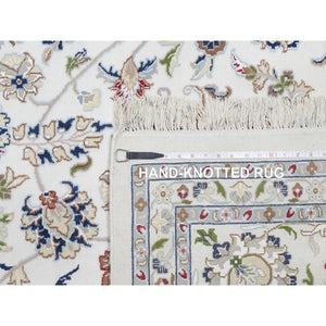 10'x10' Isabelline White, Wool and Silk, Hand Knotted, 250 KPSI, Nain All Over Floral Design, Square, Oriental Rug FWR545436