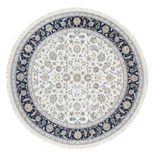 Load image into Gallery viewer, 9&#39;9&quot;x9&#39;9&quot; Rice White, Hand Knotted, Wool and Silk, Nain All Over Flower Design, 250 KPSI, Oriental Rug FWR545442