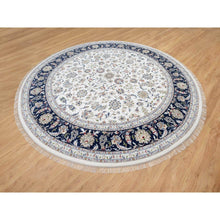 Load image into Gallery viewer, 9&#39;9&quot;x9&#39;9&quot; Rice White, Hand Knotted, Wool And Silk, Nain All Over Flower Design, 250 Kpsi, Oriental Rug FWR545442