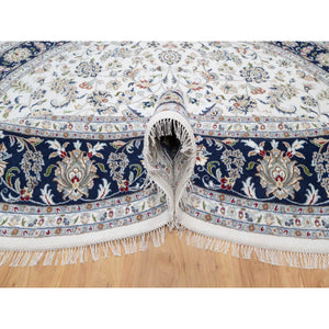 9'9"x9'9" Rice White, Hand Knotted, Wool and Silk, Nain All Over Flower Design, 250 KPSI, Oriental Rug FWR545442
