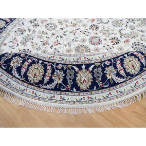 9'9"x9'9" Rice White, Hand Knotted, Wool and Silk, Nain All Over Flower Design, 250 KPSI, Oriental Rug FWR545442