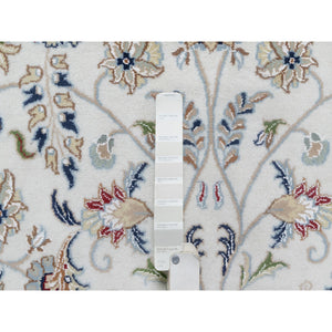 9'9"x9'9" Rice White, Hand Knotted, Wool and Silk, Nain All Over Flower Design, 250 KPSI, Oriental Rug FWR545442