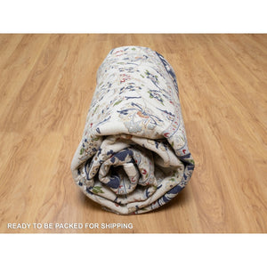 9'9"x9'9" Rice White, Hand Knotted, Wool and Silk, Nain All Over Flower Design, 250 KPSI, Oriental Rug FWR545442