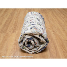 Load image into Gallery viewer, 9&#39;9&quot;x9&#39;9&quot; Rice White, Hand Knotted, Wool And Silk, Nain All Over Flower Design, 250 Kpsi, Oriental Rug FWR545442