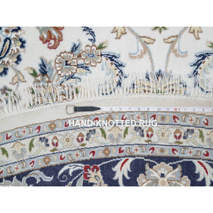 9'9"x9'9" Rice White, Hand Knotted, Wool and Silk, Nain All Over Flower Design, 250 KPSI, Oriental Rug FWR545442