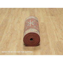 Load image into Gallery viewer, 2&#39;7&quot;x18&#39;2&quot; Currant Red With Satin Sheen Gold, Soft Pile Vibrant Wool, Vegetable Dyes And Denser Weave, Antiqued Fine Heriz Re-creation, Hand Knotted, Oriental Xl Runner Rug FWR545490