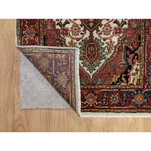 Load image into Gallery viewer, 2&#39;6&quot;x16&#39;1&quot; Angora White, Antiqued Fine Heriz Re-creation With Red Border, Vegetable Dyes, Hand Knotted With Large Motifs, Plush Soft Pile, Densely Woven, Extra Soft Wool, Xl Runner, Oriental Rug FWR545544