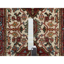 Load image into Gallery viewer, 2&#39;6&quot;x16&#39;1&quot; Angora White, Antiqued Fine Heriz Re-creation With Red Border, Vegetable Dyes, Hand Knotted With Large Motifs, Plush Soft Pile, Densely Woven, Extra Soft Wool, Xl Runner, Oriental Rug FWR545544