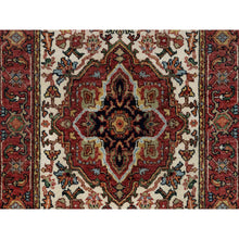 Load image into Gallery viewer, 2&#39;6&quot;x16&#39;1&quot; Angora White, Antiqued Fine Heriz Re-creation With Red Border, Vegetable Dyes, Hand Knotted With Large Motifs, Plush Soft Pile, Densely Woven, Extra Soft Wool, Xl Runner, Oriental Rug FWR545544