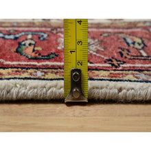 Load image into Gallery viewer, 2&#39;6&quot;x16&#39;1&quot; Angora White, Antiqued Fine Heriz Re-creation With Red Border, Vegetable Dyes, Hand Knotted With Large Motifs, Plush Soft Pile, Densely Woven, Extra Soft Wool, Xl Runner, Oriental Rug FWR545544