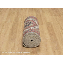 Load image into Gallery viewer, 2&#39;8&quot;x28&#39;1&quot; Eggnog White And Cherry Red, Antiqued Vegetable Dyes Fine Heriz Re-creation With Large Tribal Medallions, Densely Woven, Hand Knotted, Plush And Soft Pile, Organic Wool, Xl Runner, Oriental Rug FWR545562