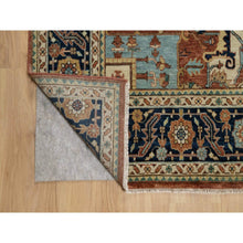 Load image into Gallery viewer, 8&#39;9&quot;x12&#39;1&quot; Ginger Red And Naval Blue, Antiqued Fine Heriz Re-creation Central Geometric Medallion, Denser Weave, Hand Knotted, Vegetable Dyes, Plush Pile, Natural Wool, Oriental Rug FWR545568