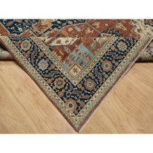 Load image into Gallery viewer, 8&#39;9&quot;x12&#39;1&quot; Ginger Red And Naval Blue, Antiqued Fine Heriz Re-creation Central Geometric Medallion, Denser Weave, Hand Knotted, Vegetable Dyes, Plush Pile, Natural Wool, Oriental Rug FWR545568