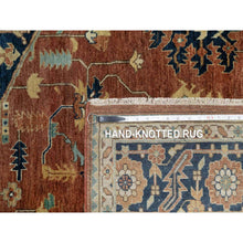 Load image into Gallery viewer, 8&#39;9&quot;x12&#39;1&quot; Ginger Red And Naval Blue, Antiqued Fine Heriz Re-creation Central Geometric Medallion, Denser Weave, Hand Knotted, Vegetable Dyes, Plush Pile, Natural Wool, Oriental Rug FWR545568