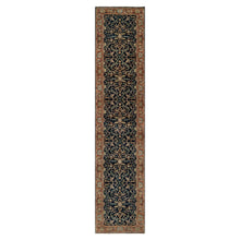 Load image into Gallery viewer, 2&#39;8&quot;x12&#39;1&quot; Caviar Blue, Natural Dyes All Wool, Antiqued Fine Heriz Re-Creation, Hand Knotted All Over Vines Design, Denser Weave, Runner Oriental Rug FWR545592