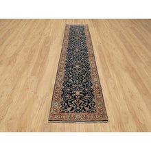Load image into Gallery viewer, 2&#39;8&quot;x12&#39;1&quot; Caviar Blue, Natural Dyes All Wool, Antiqued Fine Heriz Re-Creation, Hand Knotted All Over Vines Design, Denser Weave, Runner Oriental Rug FWR545592