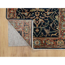 Load image into Gallery viewer, 2&#39;8&quot;x12&#39;1&quot; Caviar Blue, Natural Dyes All Wool, Antiqued Fine Heriz Re-Creation, Hand Knotted All Over Vines Design, Denser Weave, Runner Oriental Rug FWR545592