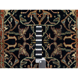 2'8"x12'1" Caviar Blue, Natural Dyes All Wool, Antiqued Fine Heriz Re-Creation, Hand Knotted All Over Vines Design, Denser Weave, Runner Oriental Rug FWR545592