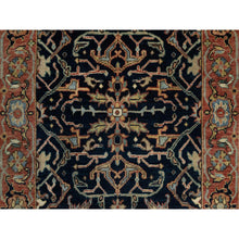 Load image into Gallery viewer, 2&#39;8&quot;x12&#39;1&quot; Caviar Blue, Natural Dyes All Wool, Antiqued Fine Heriz Re-creation, Hand Knotted All Over Vines Design, Denser Weave, Runner Oriental Rug FWR545592