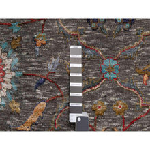 Load image into Gallery viewer, 9&#39;x12&#39;1&quot; Brunette Brown, Persian Scrolls Leaf and Flower Design, Hand Knotted Striae Pattern, Silk with Textured Wool, Oriental Rug FWR545646