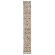 Load image into Gallery viewer, 2&#39;7&quot;x23&#39;10&quot; Eggnog White, Silk With Textured Wool, Hand Knotted Sickle Leaf Design, Soft and Plush, Hand Knotted Oriental XL Runner Rug FWR545658