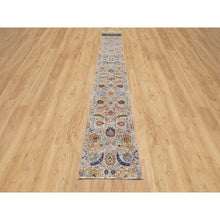Load image into Gallery viewer, 2&#39;7&quot;x23&#39;10&quot; Eggnog White, Silk With Textured Wool, Hand Knotted Sickle Leaf Design, Soft and Plush, Hand Knotted Oriental XL Runner Rug FWR545658
