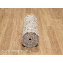 Load image into Gallery viewer, 2&#39;7&quot;x23&#39;10&quot; Eggnog White, Silk With Textured Wool, Hand Knotted Sickle Leaf Design, Soft And Plush, Hand Knotted Oriental Xl Runner Rug FWR545658