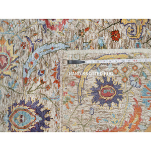 2'7"x23'10" Eggnog White, Silk With Textured Wool, Hand Knotted Sickle Leaf Design, Soft and Plush, Hand Knotted Oriental XL Runner Rug FWR545658