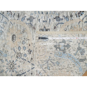 2'7"x25'9" Pristine White, Hand Knotted, Borderless Sickle Leaf Design, Soft Pile Silk With Textured Wool, XL Runner Oriental Rug FWR545664