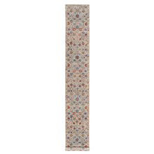 Load image into Gallery viewer, 2&#39;6&quot;x18&#39;4&quot; Dover White, Tabriz Vase With Flower Design, Hand Knotted Silk With Textured Wool, Plush and Lush Soft Pile, Colorful Oriental XL Runner Rug FWR545670