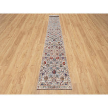 Load image into Gallery viewer, 2&#39;6&quot;x18&#39;4&quot; Dover White, Tabriz Vase With Flower Design, Hand Knotted Silk With Textured Wool, Plush and Lush Soft Pile, Colorful Oriental XL Runner Rug FWR545670