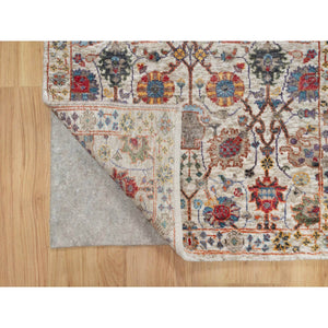 2'6"x18'4" Dover White, Tabriz Vase With Flower Design, Hand Knotted Silk With Textured Wool, Plush and Lush Soft Pile, Colorful Oriental XL Runner Rug FWR545670