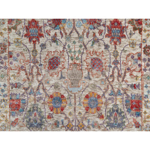 2'6"x18'4" Dover White, Tabriz Vase With Flower Design, Hand Knotted Silk With Textured Wool, Plush and Lush Soft Pile, Colorful Oriental XL Runner Rug FWR545670