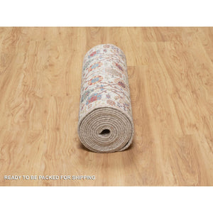 2'6"x18'4" Dover White, Tabriz Vase With Flower Design, Hand Knotted Silk With Textured Wool, Plush and Lush Soft Pile, Colorful Oriental XL Runner Rug FWR545670